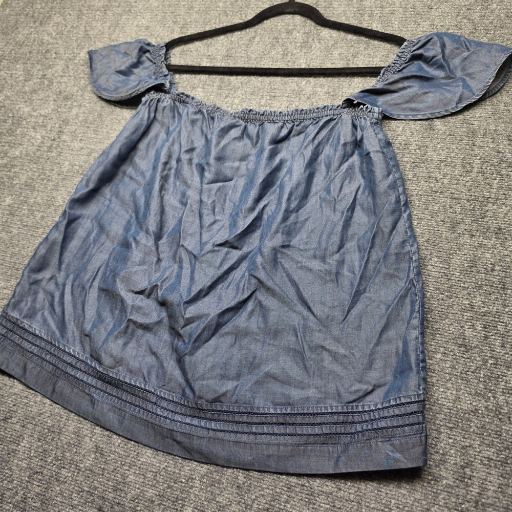 Paige Cordelia Off The Shoulder Chambray Top Blue Tencel Lyocell Blouse Medium
